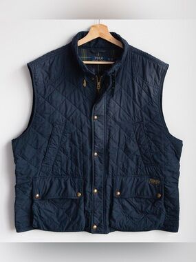 Polo Ralph Lauren Quilted Vest Navy XXL Tartan Lined